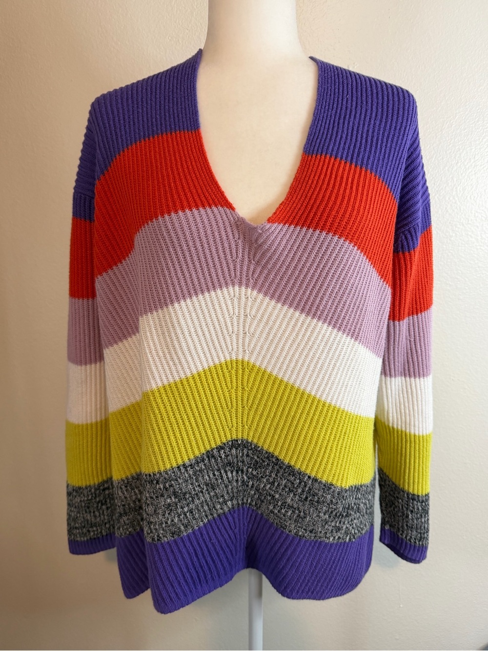 Express Sweater Colorblock Size XL Long Sleeve Ribbed Purple Orange